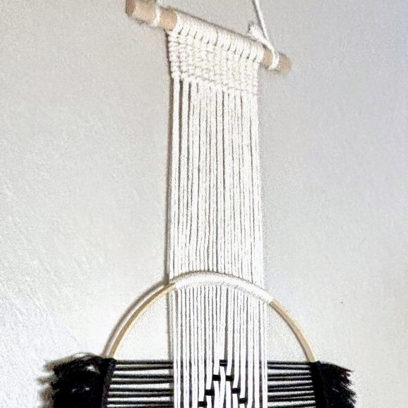 Woven Macrame Black Beige Boho Contemporary Diamond Geometric Wall Hanging New - Picture 4 of 6